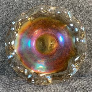 Vintage Indiana Ruffled Edge Iridescent Carnival Glass Serving Bowl 10 inch